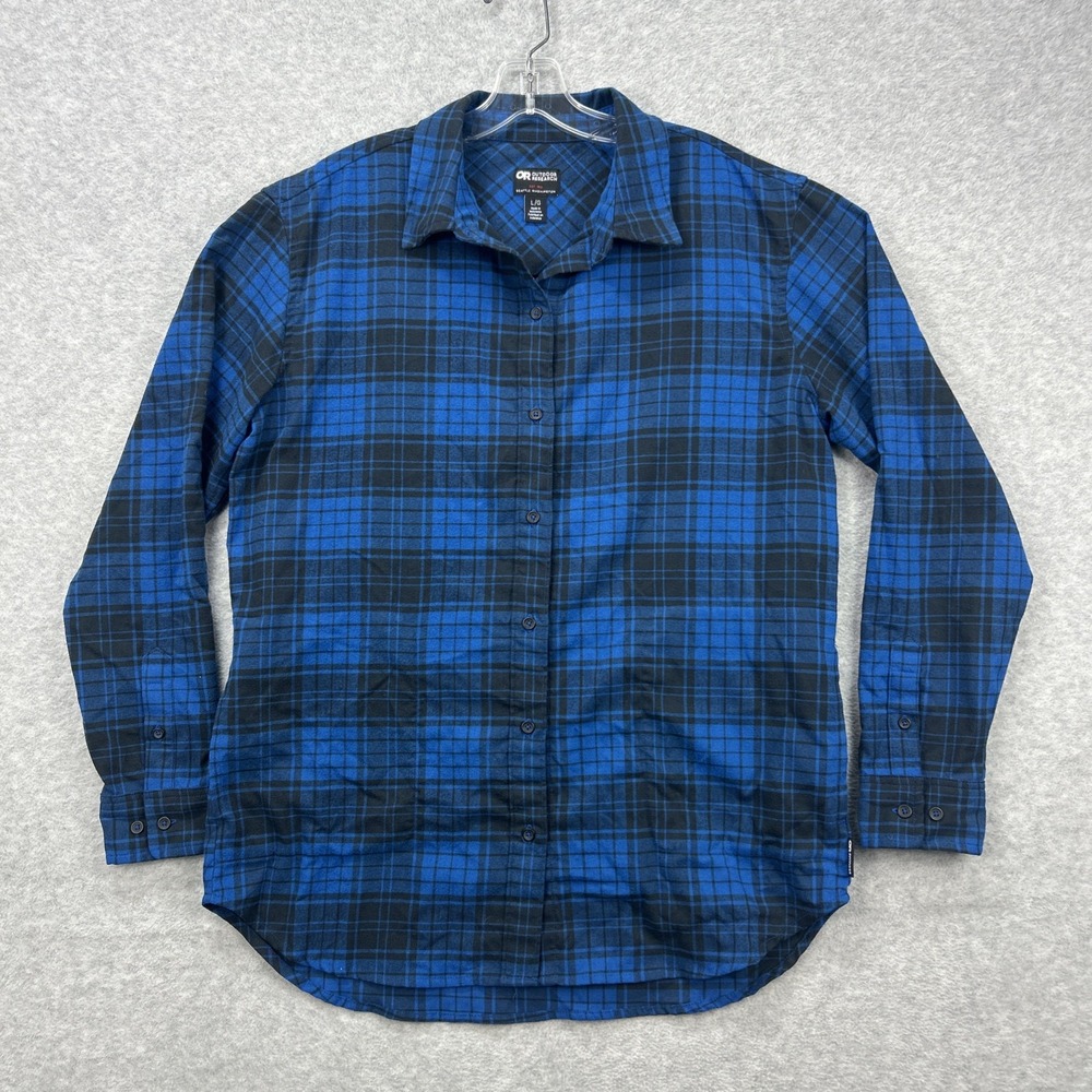Outdoor Research Shirt Womens Large Blue Plaid Kulshan Flannel Pockets Shacket